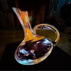 Vintage Hand Blown Glass Wine Decanter Mid Century Modern Sculptural Barware